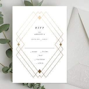 Tarjeta De Confirmación De Asistencia Boda Gatsby de Decoro Geométrico Blanco Diamante O