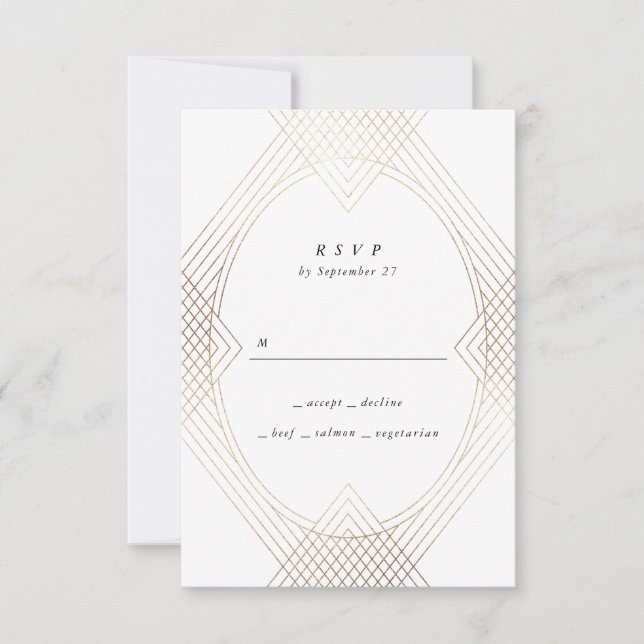 Tarjeta De Confirmación De Asistencia Boda Gatsby de Oval Geométrico Art Deco Oval blanc (Anverso)