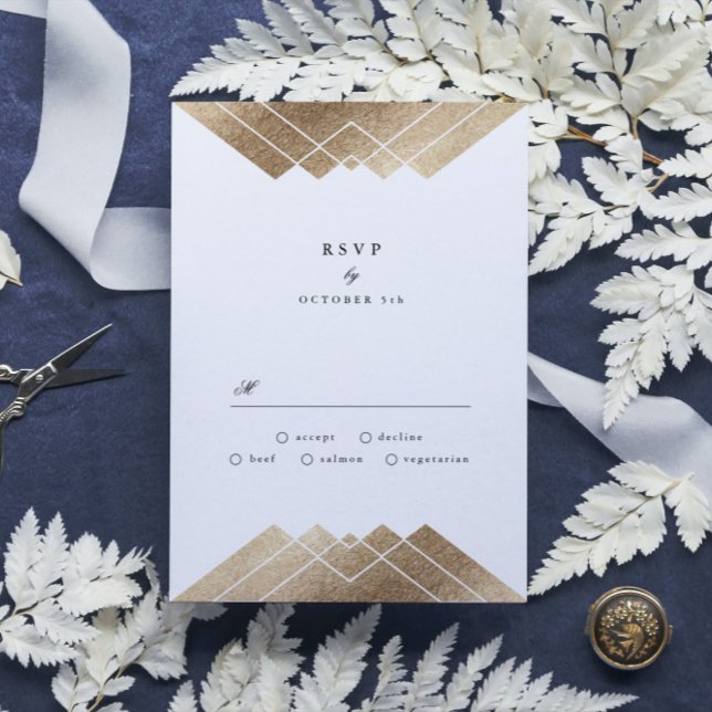 Tarjeta De Confirmación De Asistencia Boda Gatsby Gatsby de la Marina Oscura Geométrica  (Subido por el creador)