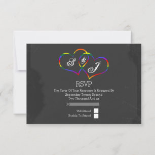 Tarjeta De Confirmación De Asistencia Boda Gay de Rainbow Doodle Heart