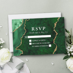 Tarjeta De Confirmación De Asistencia Boda Geode del árido de mármol verde de color de a