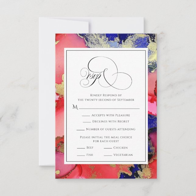 Tarjeta De Confirmación De Asistencia Boda Geode Purple Red Gold (Anverso)