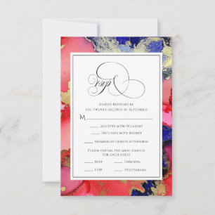 Tarjeta De Confirmación De Asistencia Boda Geode Purple Red Gold