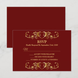 Tarjeta De Confirmación De Asistencia Boda Geométrica de Moda Roja Dorada