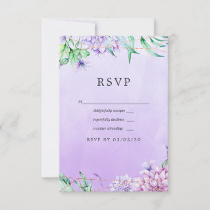 Tarjeta De Confirmación De Asistencia Boda geométrica floral de lavanda y oro