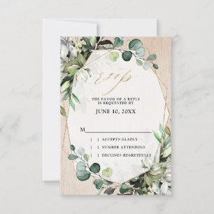 Tarjeta De Confirmación De Asistencia Boda geométrica moderna con vegetación de salvia d