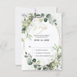 Tarjeta De Confirmación De Asistencia Boda geométrica moderna con verde de salvia de euc