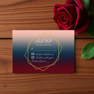 Tarjeta De Confirmación De Asistencia Boda geométrica ombre de color burdeos y rosa palo