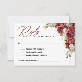 Tarjeta De Confirmación De Asistencia Boda Geométrico Burgundy Floral Gold