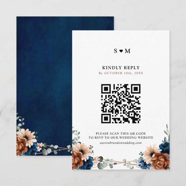 Tarjeta De Confirmación De Asistencia Boda geométrico de Terracotta Navy Blue Greenery (Anverso / Reverso)