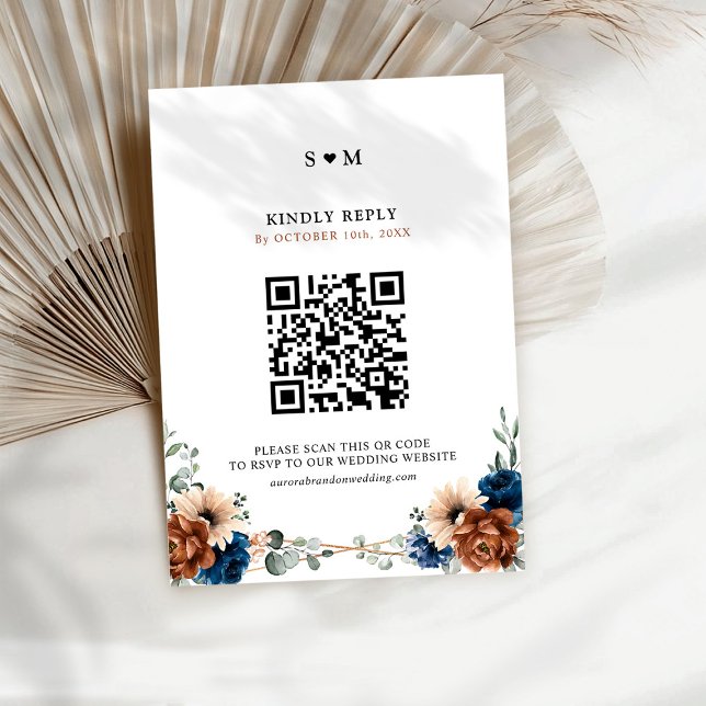 Tarjeta De Confirmación De Asistencia Boda geométrico de Terracotta Navy Blue Greenery (Terracotta Navy Blue Greenery Geometric Wedding RSVP Card)