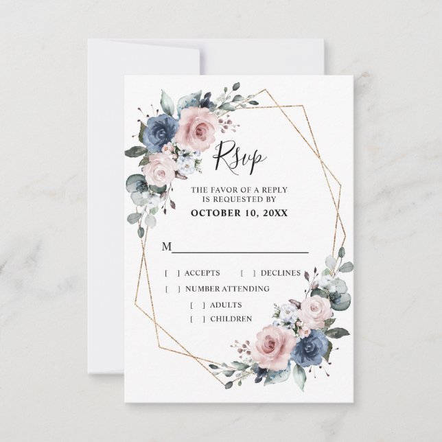 Tarjeta De Confirmación De Asistencia Boda geométrico Eucalyptus Dusty Blue Mauve (Anverso)