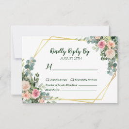 Tarjeta De Confirmación De Asistencia Boda geométrico Eucalyptus Rubor Pink Gold