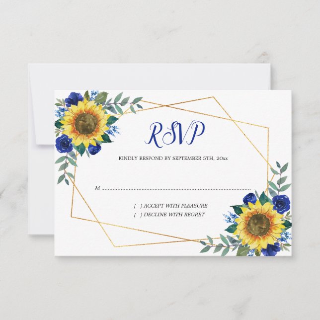 Tarjeta De Confirmación De Asistencia Boda geométrico floral azul girasol (Anverso)