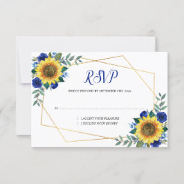 Tarjeta De Confirmación De Asistencia Boda geométrico floral azul girasol