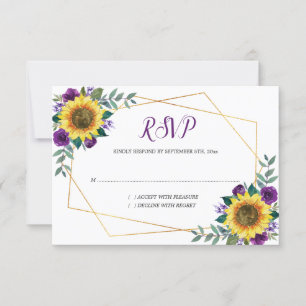 Tarjeta De Confirmación De Asistencia Boda Geométrico Floral Púrpura de Girasol