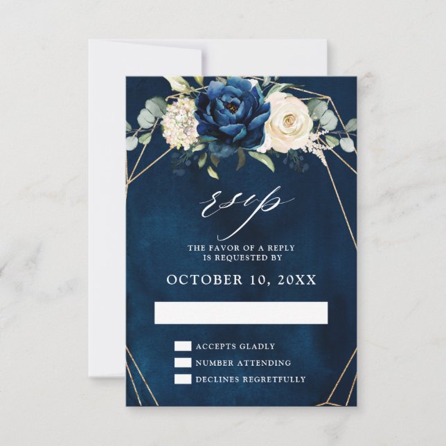 Tarjeta De Confirmación De Asistencia Boda Geométrico Marfil De Marfil De La Marina Gold (Anverso)