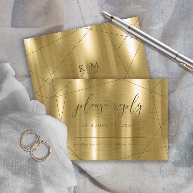Tarjeta De Confirmación De Asistencia Boda geométrico metálico Gold ID648 (Subido por el creador)