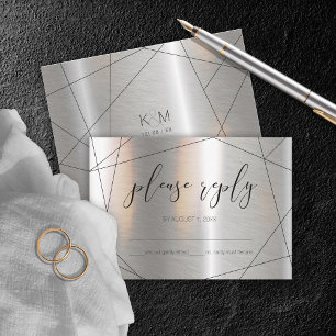 Tarjeta De Confirmación De Asistencia Boda geométrico metálico Silver/Black ID648