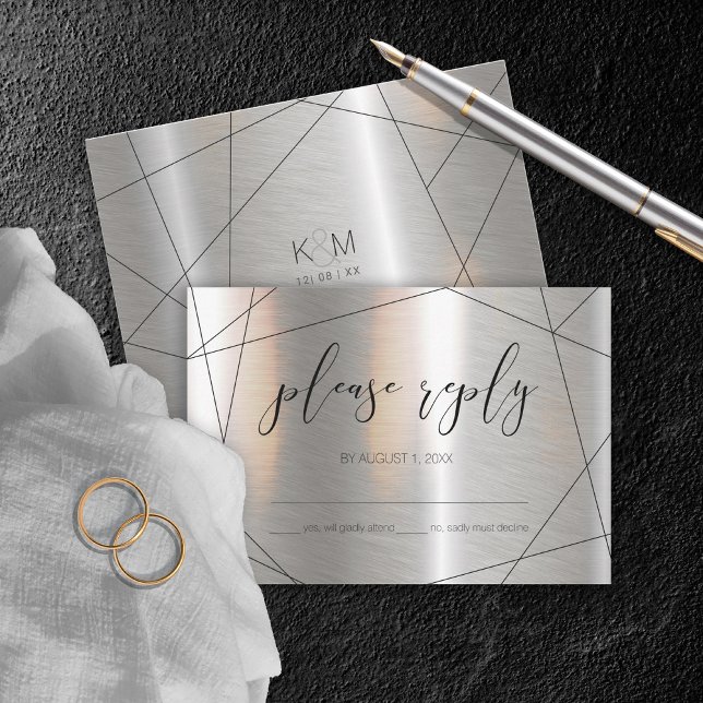 Tarjeta De Confirmación De Asistencia Boda geométrico metálico Silver/Black ID648 (Subido por el creador)