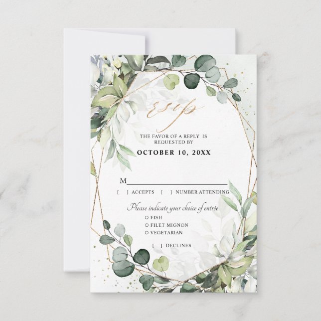 Tarjeta De Confirmación De Asistencia Boda geométrico moderno Eucalyptus Sage Greenery (Anverso)