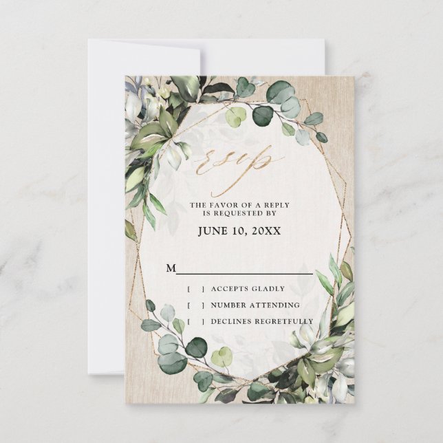 Tarjeta De Confirmación De Asistencia Boda geométrico moderno Eucalyptus Sage Greenery (Anverso)
