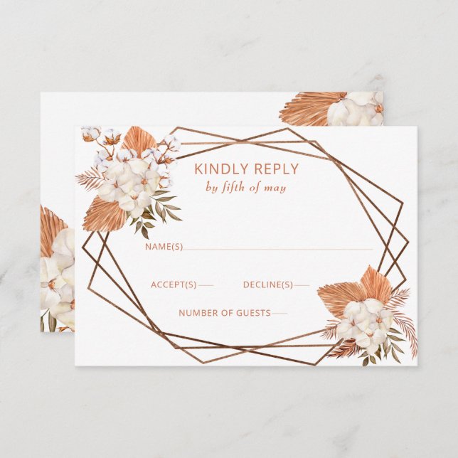 Tarjeta De Confirmación De Asistencia Boda Geométrico Rustic Terracotta Boho Pampas (Anverso / Reverso)