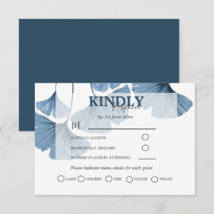 Tarjeta De Confirmación De Asistencia Boda Gingko Azul de color de agua botánica moderna
