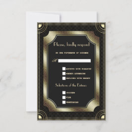 Tarjeta De Confirmación De Asistencia Boda Glam Gold Black Gran Arte Deco