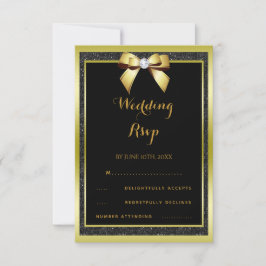 Tarjeta De Confirmación De Asistencia Boda Glamurosa Arco Dorado y Brillo Negro