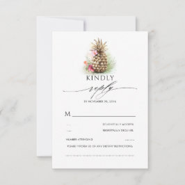 Tarjeta De Confirmación De Asistencia Boda Gold Pineapple Beach