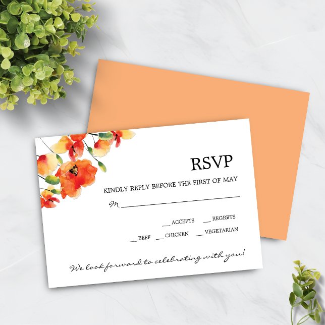 Tarjeta De Confirmación De Asistencia Boda Golden Poppy de verano (Summer Golden Poppy Wedding RSVP Card)