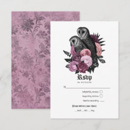 Tarjeta De Confirmación De Asistencia Boda gótica de búhos malva vintage