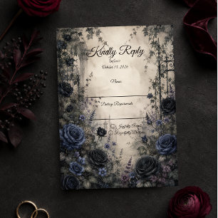 Tarjeta De Confirmación De Asistencia Boda Gótica de Rosa Azul Melancólica