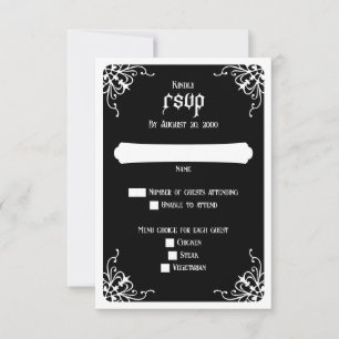 Tarjeta De Confirmación De Asistencia Boda Gótica en Blanco y Negro