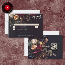 Tarjeta De Confirmación De Asistencia Boda Gótica Floral Oscura Romántica con Código QR
