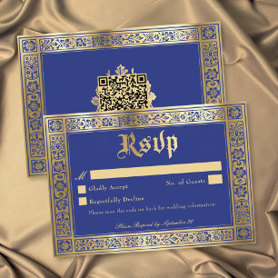 Tarjeta De Confirmación De Asistencia Boda Gótica Medieval Azul Dorado Hasta la Muerte Q