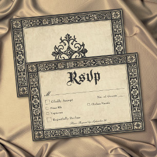 Tarjeta De Confirmación De Asistencia Boda Gótica Pergamino Medieval Hasta la Muerte