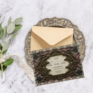 Tarjeta De Confirmación De Asistencia Boda Gótica Victoriana de Encaje Rococó de Lujo
