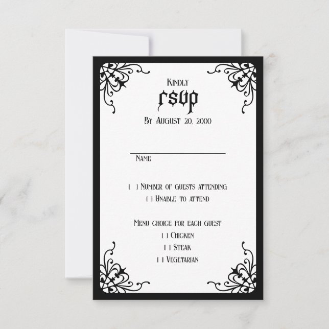 Tarjeta De Confirmación De Asistencia Boda gótico blanco negro (Anverso)