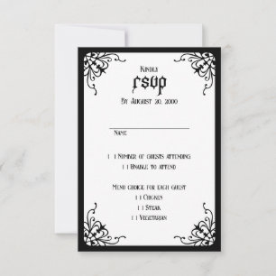 Tarjeta De Confirmación De Asistencia Boda gótico blanco negro