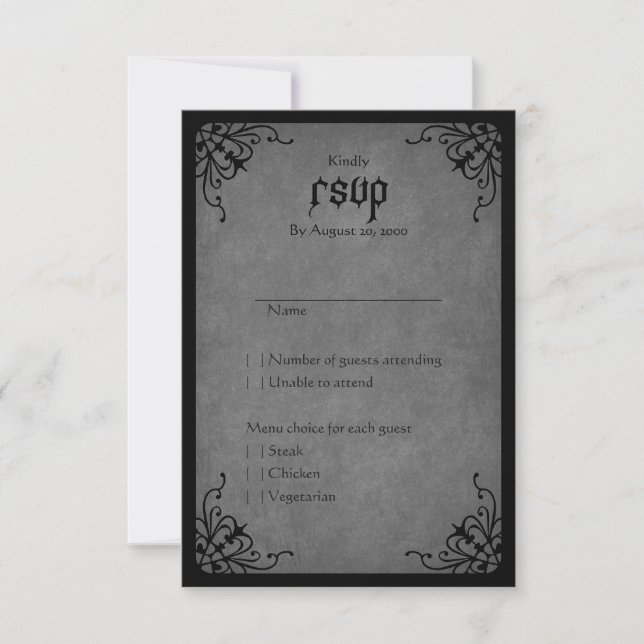 Tarjeta De Confirmación De Asistencia Boda gótico de Black Lace (Anverso)