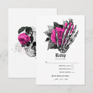 Tarjeta De Confirmación De Asistencia Boda gótico floral de color rosa caliente