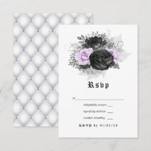 Tarjeta De Confirmación De Asistencia Boda gótico floral morado negro y plateado