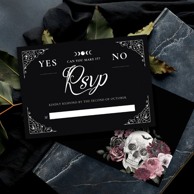 Tarjeta De Confirmación De Asistencia Boda Gótico Halloween Junta de Espíritu Negro (Gothic Halloween Wedding Spirit Board Black RSVP Card)
