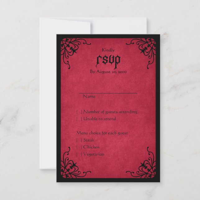 Tarjeta De Confirmación De Asistencia Boda gótico negro rojo (Anverso)