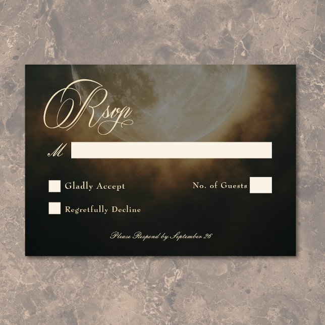 Tarjeta De Confirmación De Asistencia Boda gótico oscuro de arco lunar completo (Gothic Dark Full Moon Arch Wedding RSVP Card)