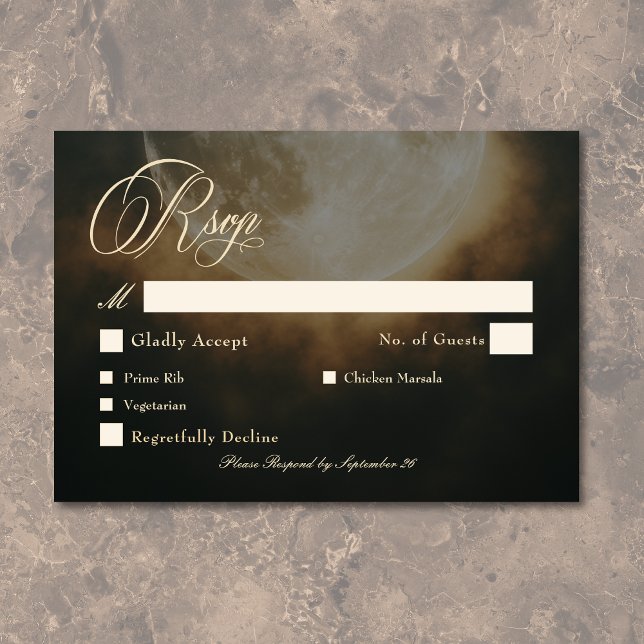 Tarjeta De Confirmación De Asistencia Boda gótico oscuro de arco lunar completo (Gothic Dark Full Moon Arch Wedding RSVP Card)
