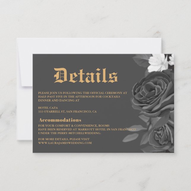 Tarjeta De Confirmación De Asistencia Boda gótico Rosa negro Tarot Tarjeta de cierre (Anverso)