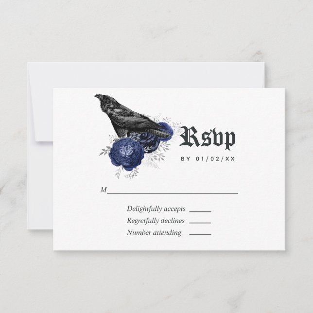 Tarjeta De Confirmación De Asistencia Boda gótico Rústico Floral Raven (Anverso)